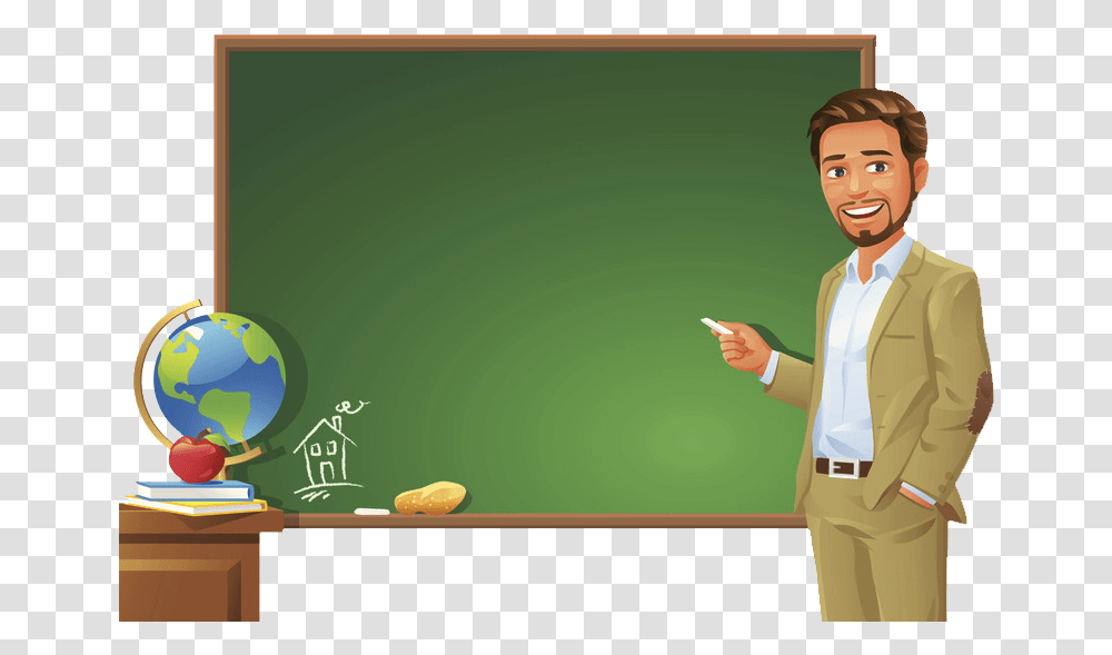 Standing On Blackboard Podium Student The Teacher Clipart Teacher And Blackboard Clipart, Person, Human, Room, Indoors Transparent Png
