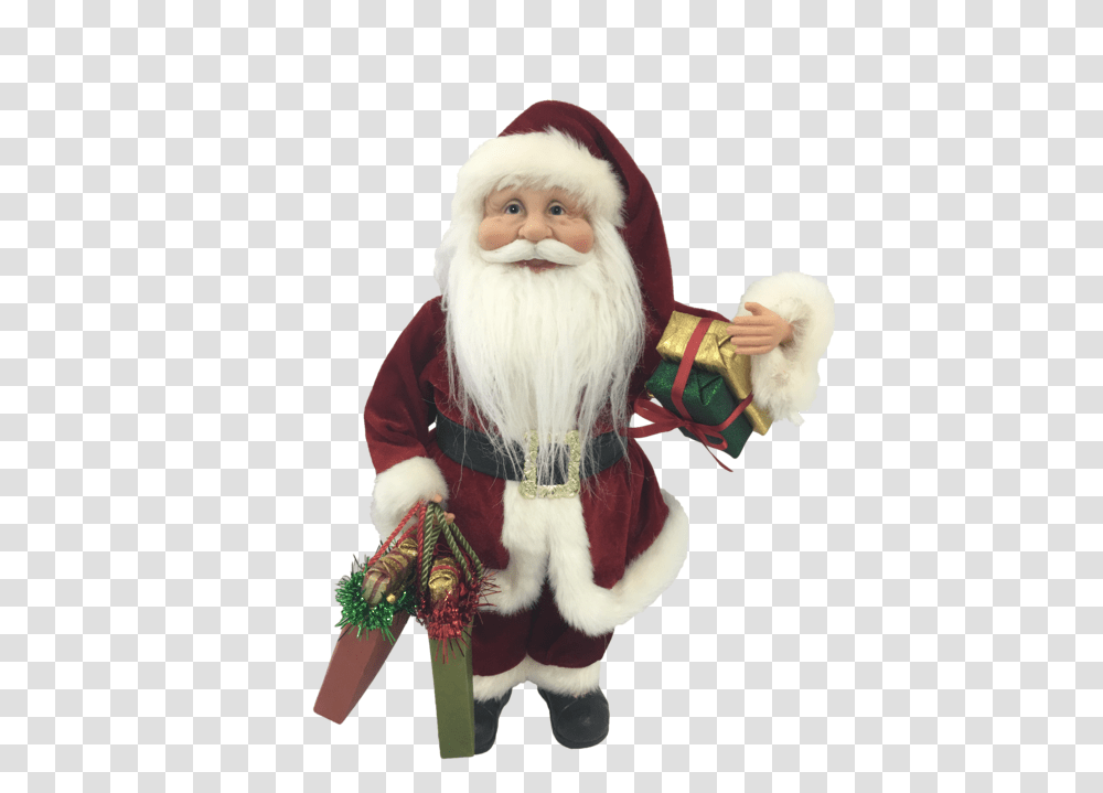 Standing Santa In Red With Shopping Bags, Costume, Face, Person, Elf Transparent Png