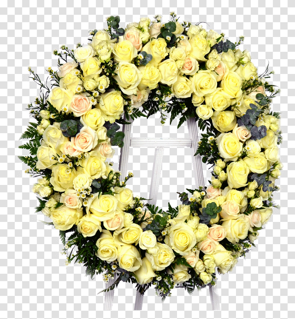 Standing Yellow Rose Wreath Yellow Rose Funeral Flowers, Plant, Blossom, Flower Arrangement, Petal Transparent Png