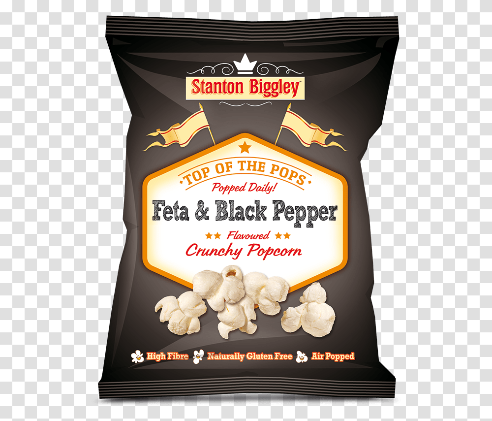 Stanton Biggley Feta Amp Black Pepper Flavoured Crunchy Cheese And Chive Popcorn, Plant, Food, Poster, Advertisement Transparent Png