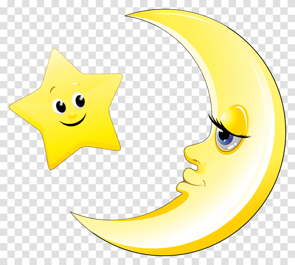 Star Clipart Smiley Moon And Star Clipart, Star Symbol, Banana, Fruit Transparent Png