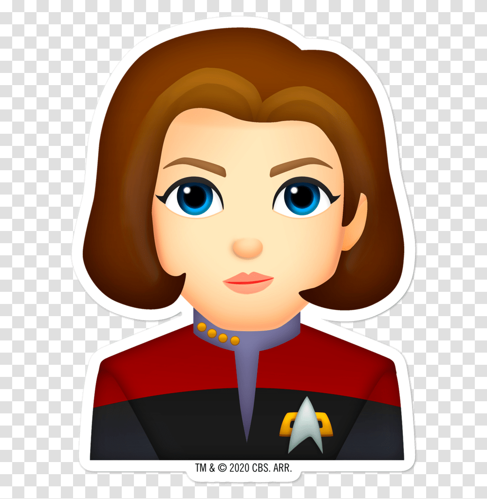 Star Trek Voyager Janeway Emoji Die Cut Sticker Star Trek Emoji, Doll, Toy, Head, Food Transparent Png
