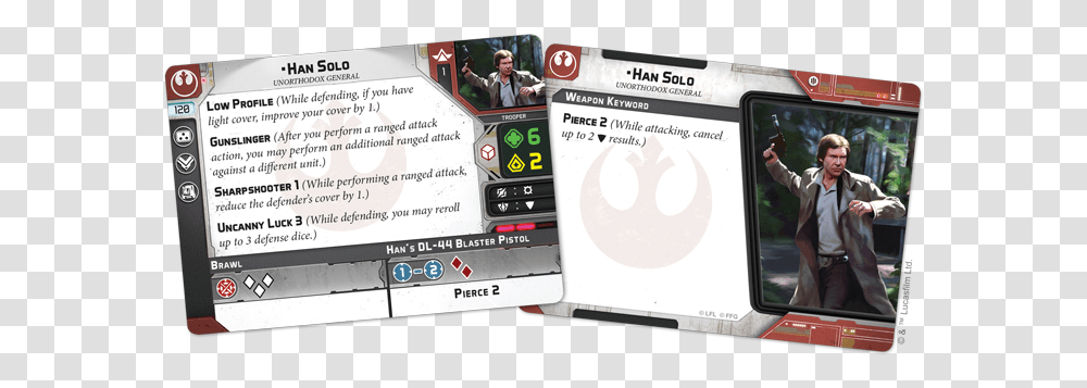 Star Wars Legion Han Solo Inferno Squad Legion Card, Person, Text, Electronics, Computer Transparent Png