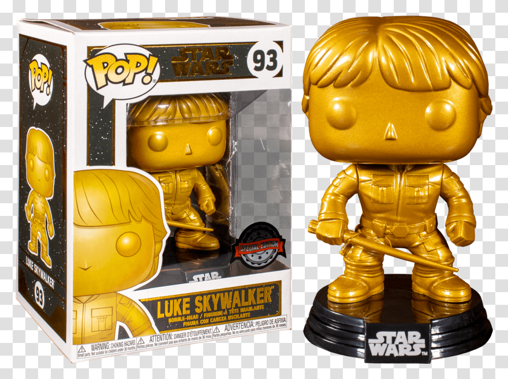 Star Wars Luke Skywalker Metallic Gold Pop Vinyl Figure Funko Pop Miguel With Guitar, Toy, Clothing, Text, Helmet Transparent Png