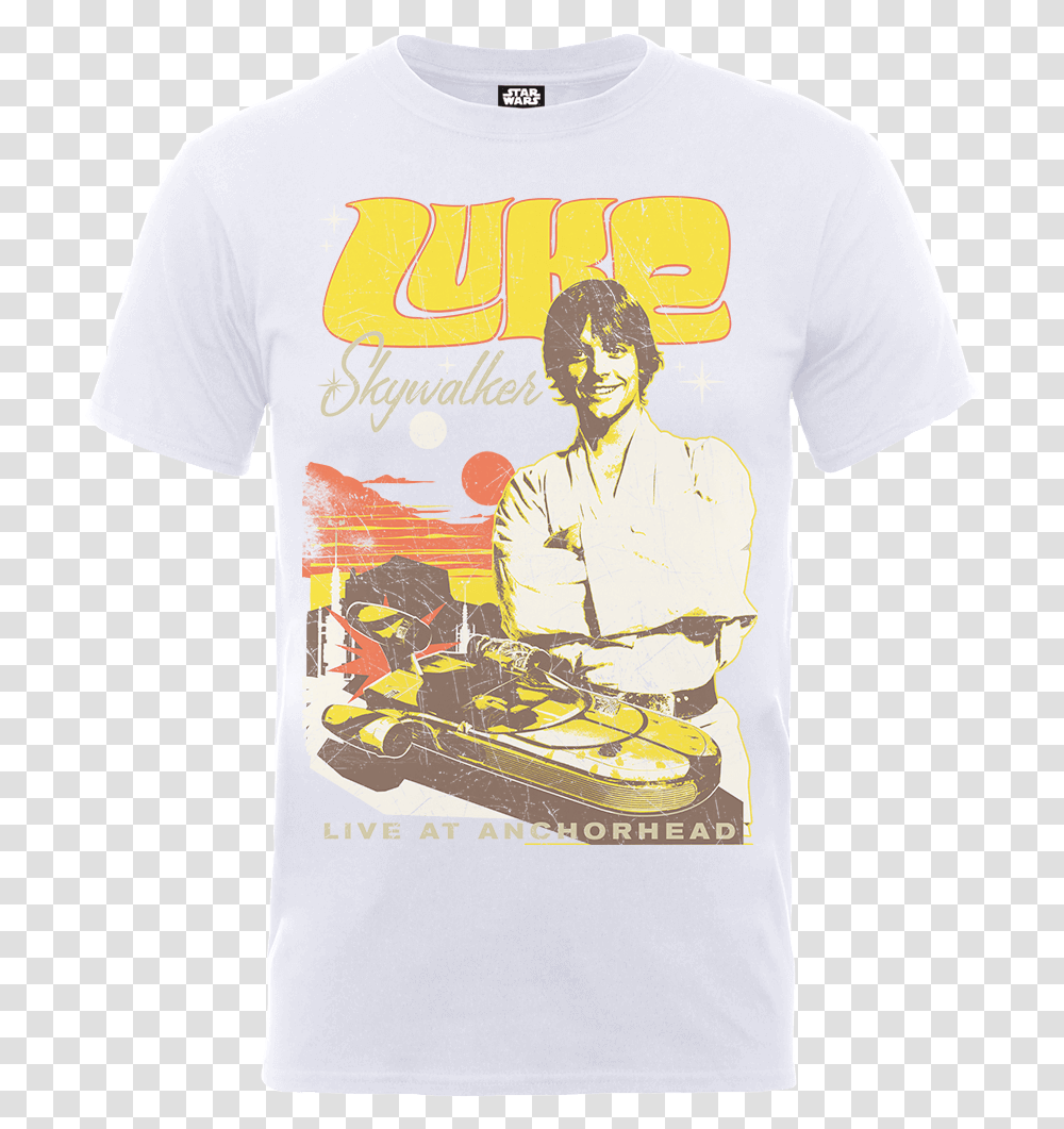 Star Wars Luke Skywalker Rock Poster T Shirt White Star Wars Poster Shirt, Clothing, Apparel, T-Shirt, Person Transparent Png