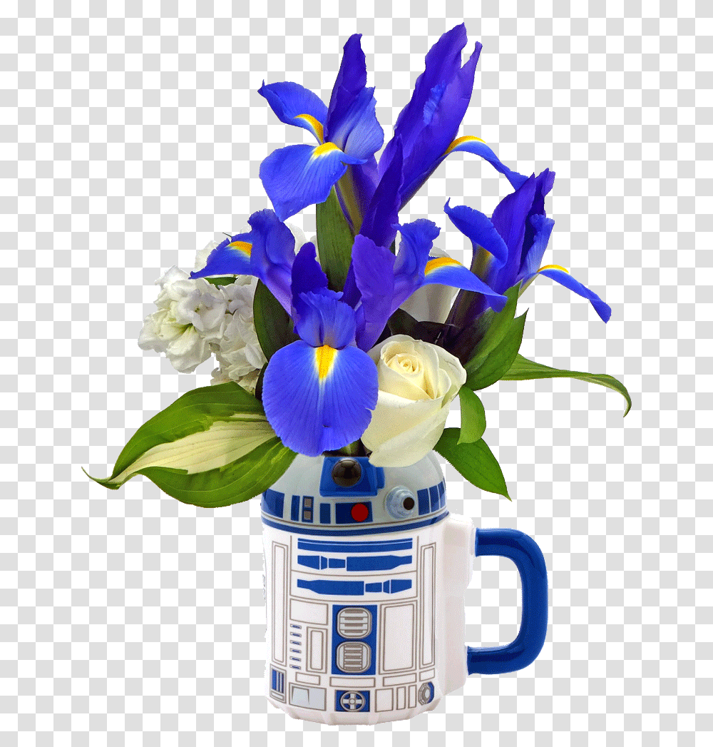 Star Wars R2 D2 Flower Mug Flower In A Mug, Plant, Blossom, Flower Arrangement, Iris Transparent Png