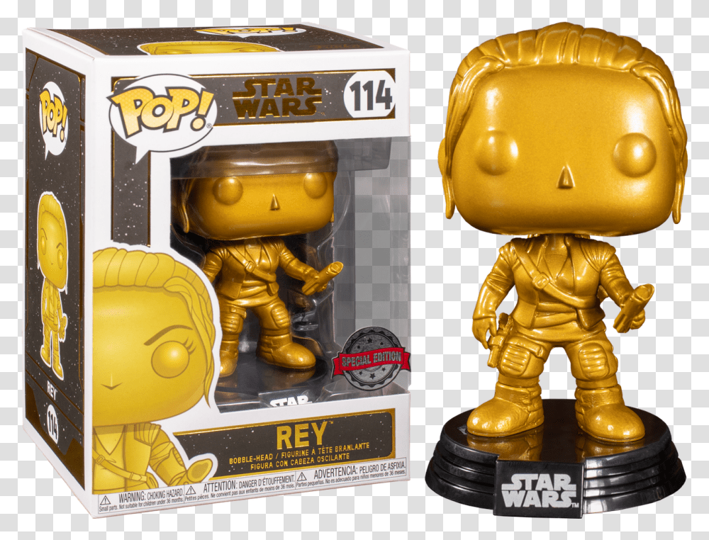Star Wars Rey Metallic Gold Pop Vinyl Figure Star Wars Funko Pop Special Edition, Toy, Figurine, Robot, Text Transparent Png