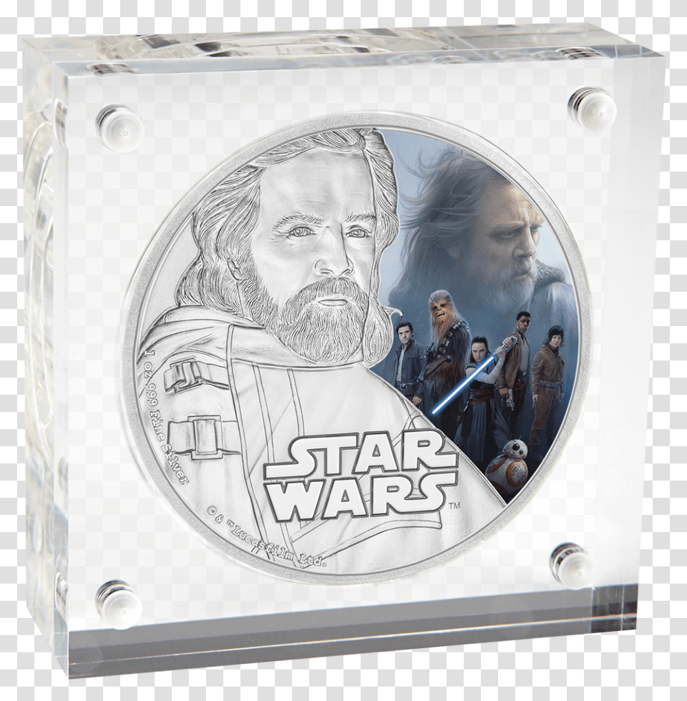 Star Wars The Last Jedi Luke Skywalker 1oz Silver Coin Mickey Mouse, Person, Human, Disk, Dvd Transparent Png