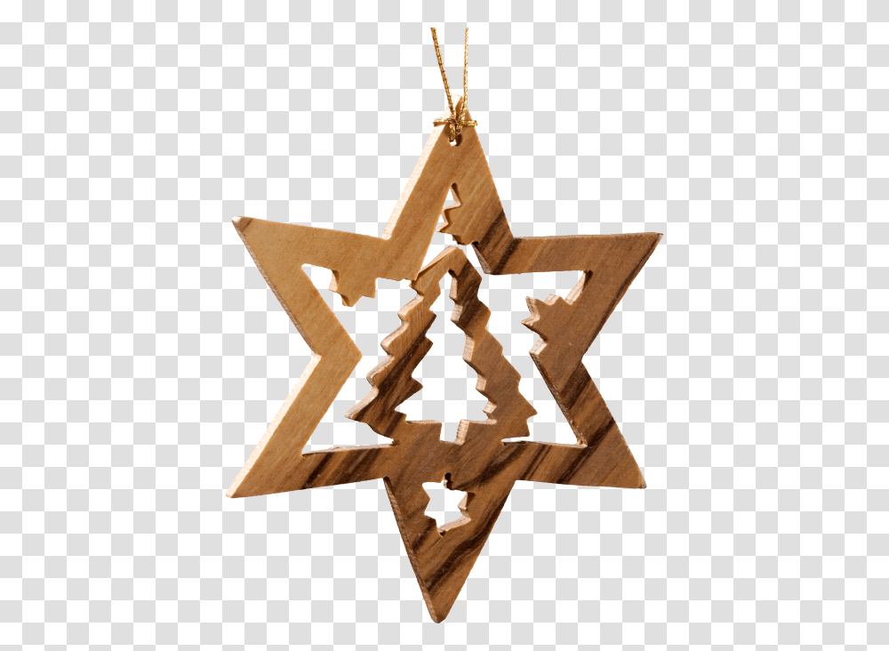 Star With Christmas Tree Olive Wood Pingente Estrela De Davi, Cross, Star Symbol Transparent Png