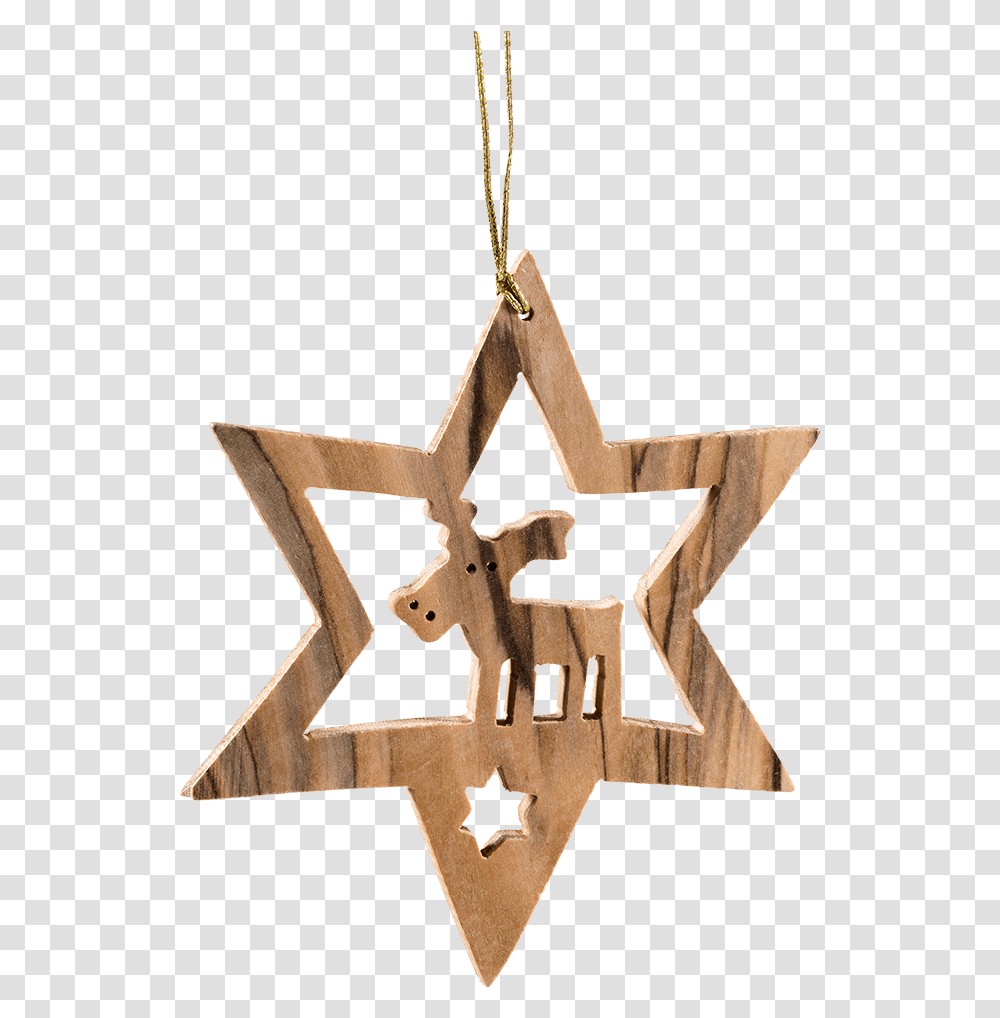 Star With Moose Olive Wood Pendant, Cross, Star Symbol Transparent Png