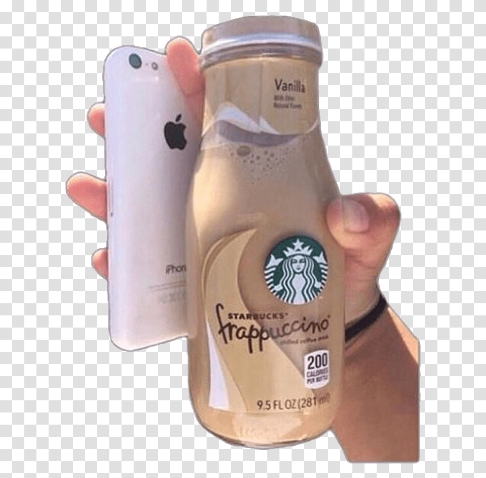 Starbucks And Iphone By Rainbwpngs Starbucks Frappuccino, Person, Human, Bottle, Electronics Transparent Png