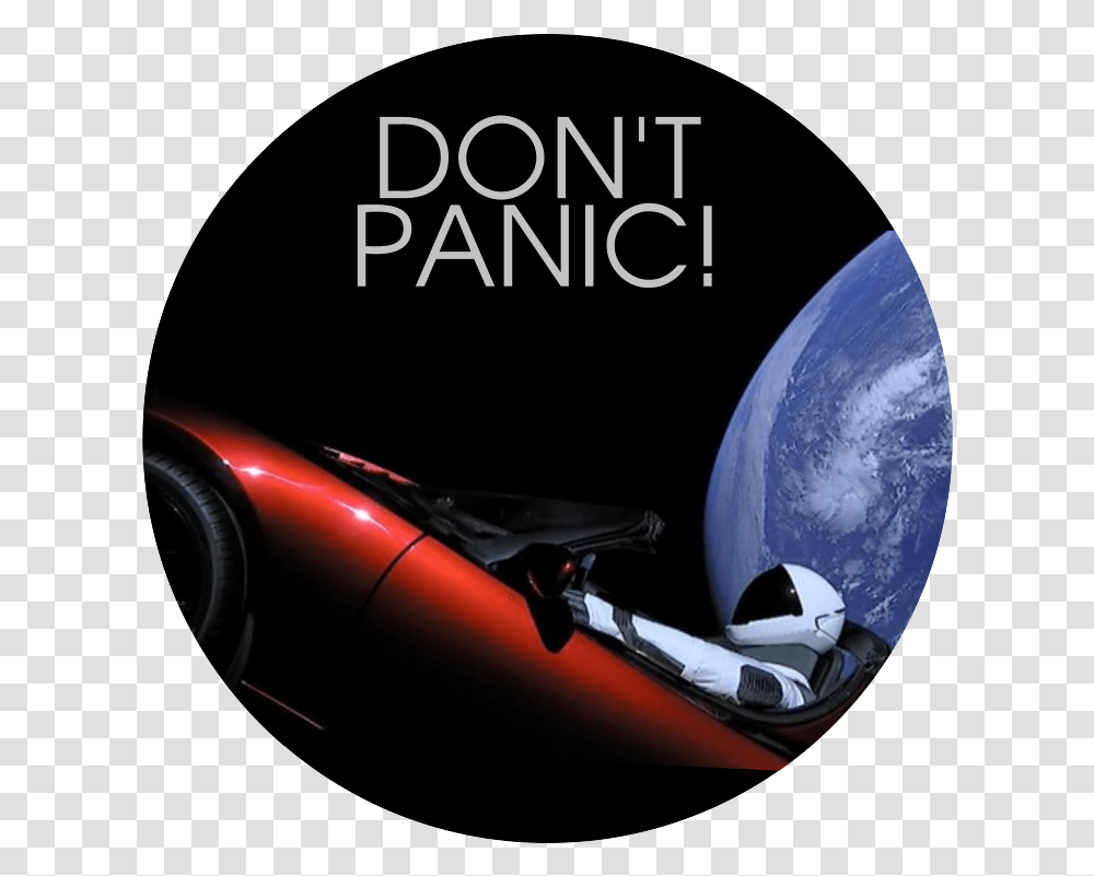 Starman Don't Panic Car Magnet Dont Panic Logo Tesla, Vehicle, Transportation, Airplane, Wheel Transparent Png