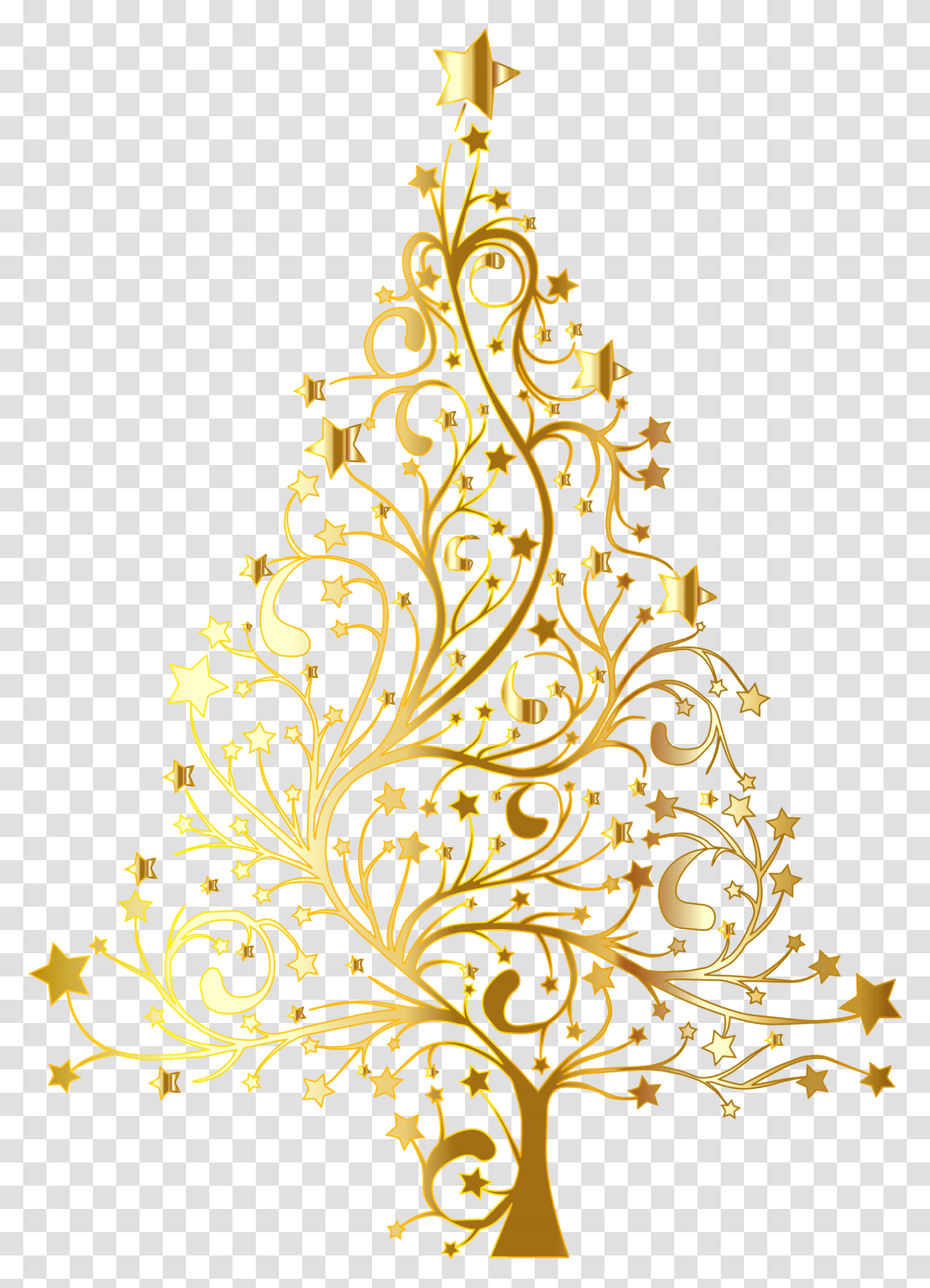 Starry Christmas Tree Gold No Background Christmas Tree Vector Gold, Floral Design, Pattern Transparent Png
