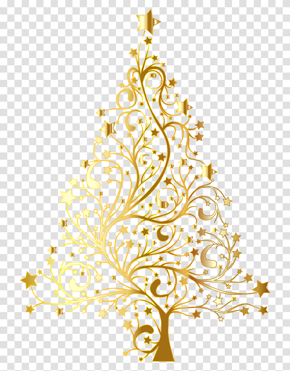 Starry Christmas Tree Gold No Christmas Tree Clipart White Background, Graphics, Floral Design, Pattern, Ornament Transparent Png