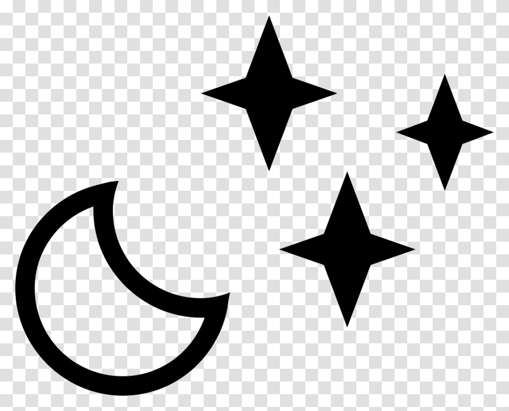 Starry Crescent Moon Night Weather Symbol Icon Free, Star Symbol, Cross Transparent Png
