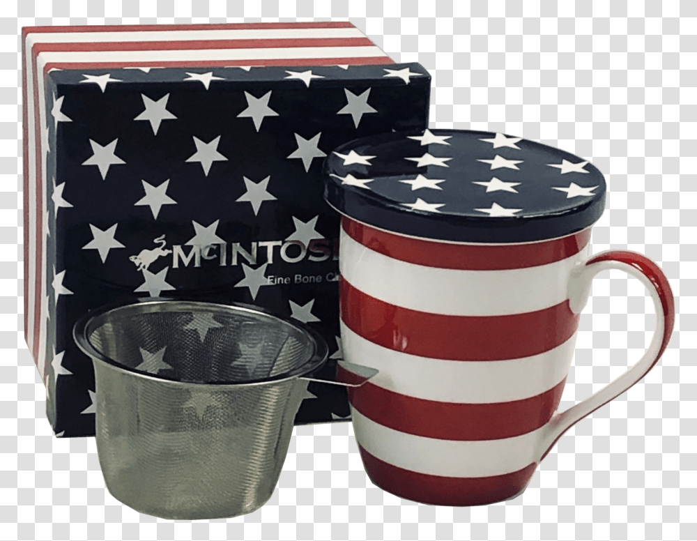Stars & Stripes Tea Mug Winfuser And Lid - Mcintosh Mugs Coffee Cup, Bowl, Tin, Symbol, Dutch Oven Transparent Png