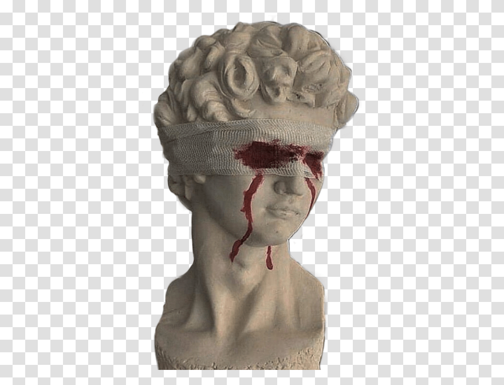 Statue Aesthetic Blindfolded Statue With Blood Eyes, Head, Person, Human, Poster Transparent Png