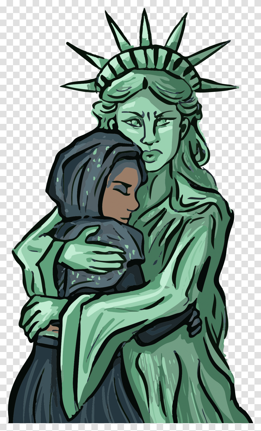 Statue Of Liberty Hugs Clipart Download Hijab Statue Of Liberty, Person, Human, Sculpture Transparent Png