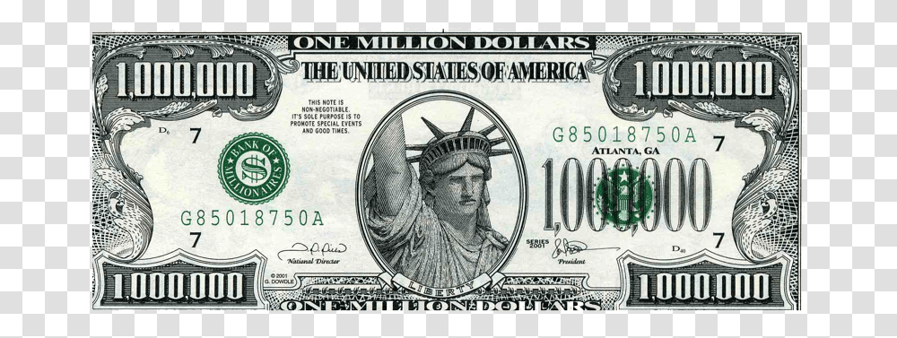 Statue Of Liberty Million Dollar Bill, Money, Person, Human Transparent Png