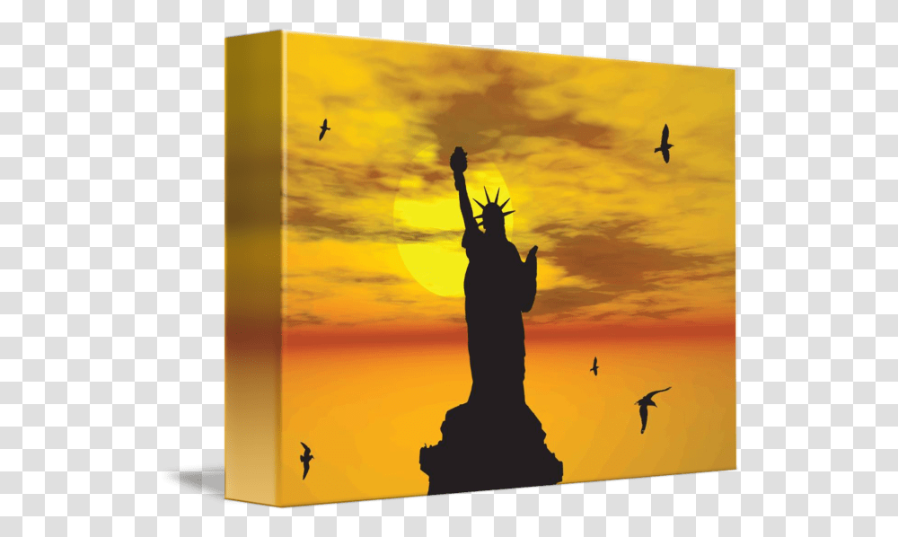 Statue Of Liberty Silhouette Against The Sunset Il By New Yorkled Bird, Art, Sculpture, Person, Outdoors Transparent Png