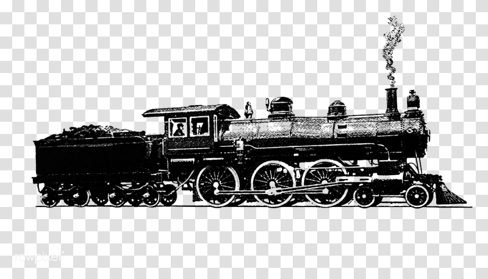 Steam Engine Train Vintage Drawing Steam Train, Locomotive, Vehicle, Transportation, Motor Transparent Png