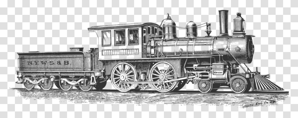 Steam Train Black And White Locomotives Clipart, Vehicle, Transportation, Wheel, Machine Transparent Png