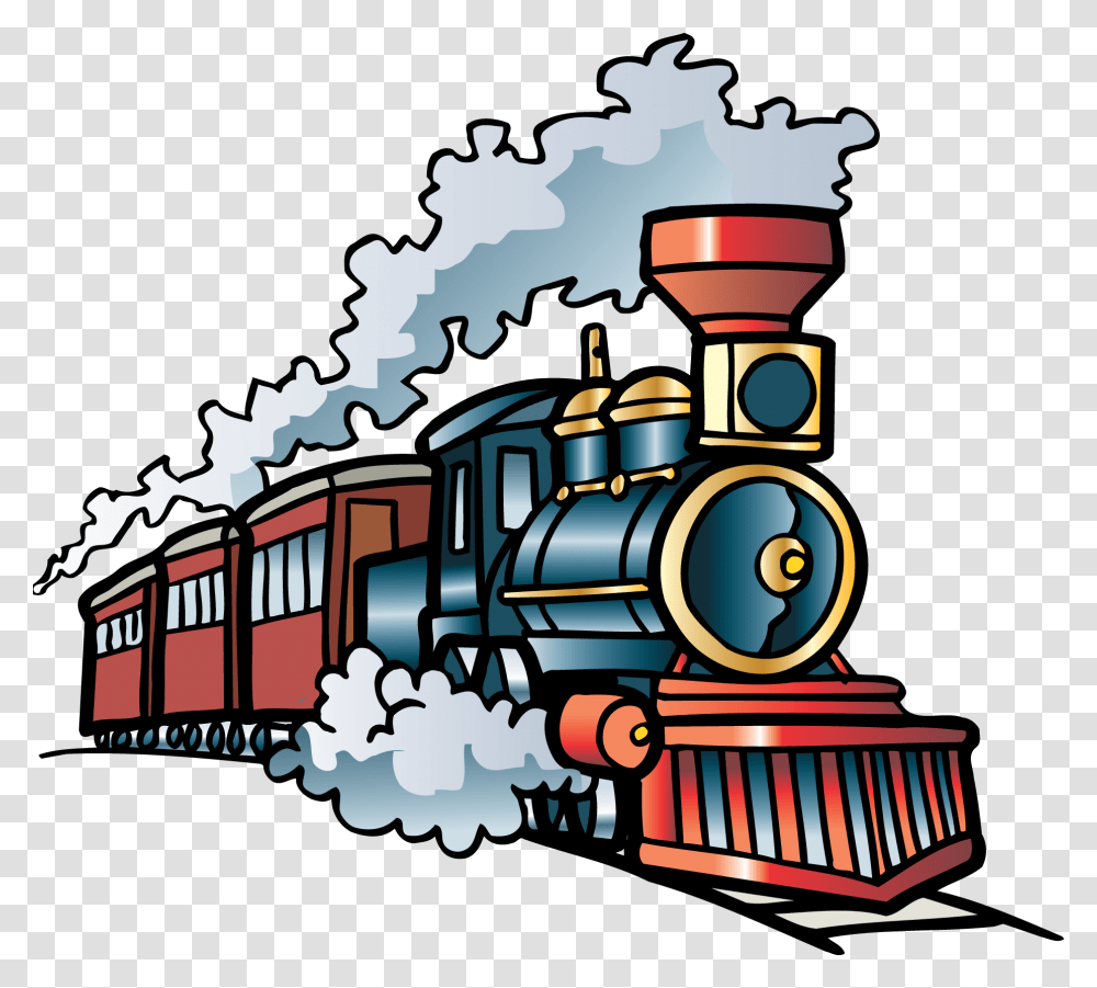 Steam Train On Railroad Clipart Free Clipart Funny Train Clipart, Locomotive, Vehicle, Transportation, Engine Transparent Png