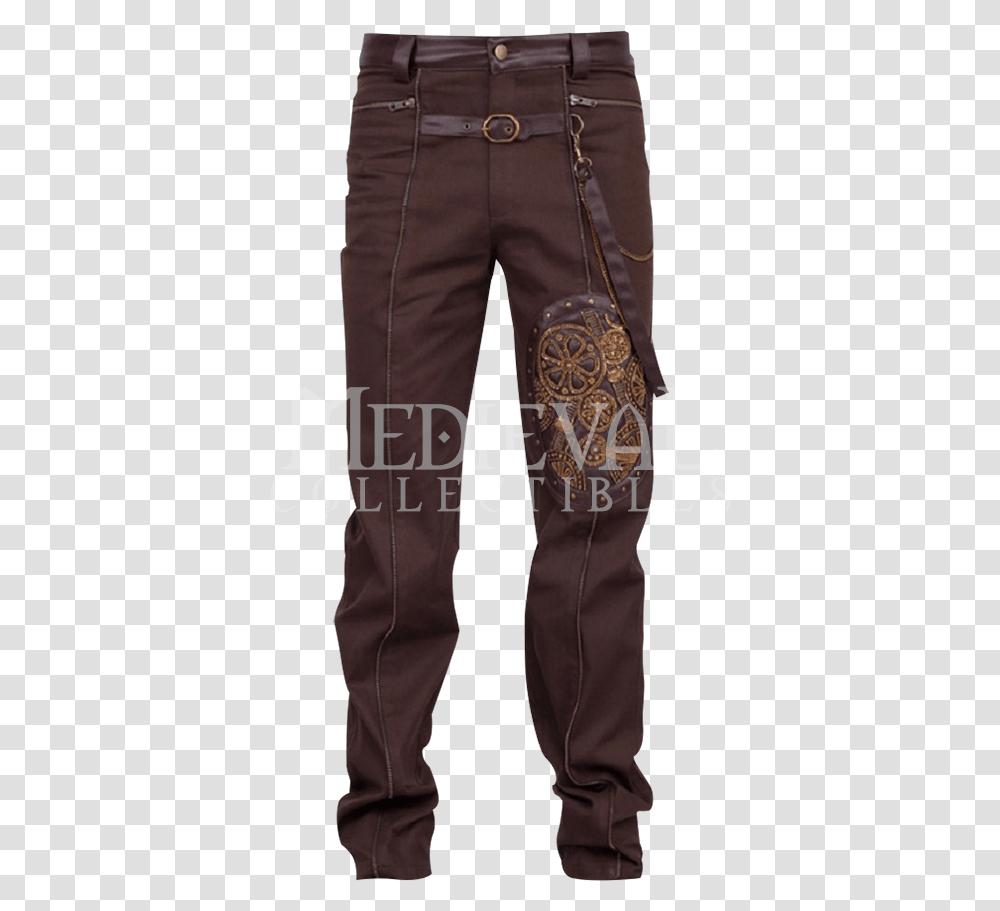 Steampunk Brown Gear Embroidery Strap Trousers Pajamas, Pants, Person, Footwear Transparent Png