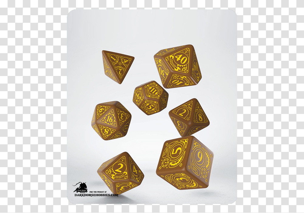 Steampunk Brown Yellow Polyhedral Dice Set Black And Purple Dice Sets, Game Transparent Png