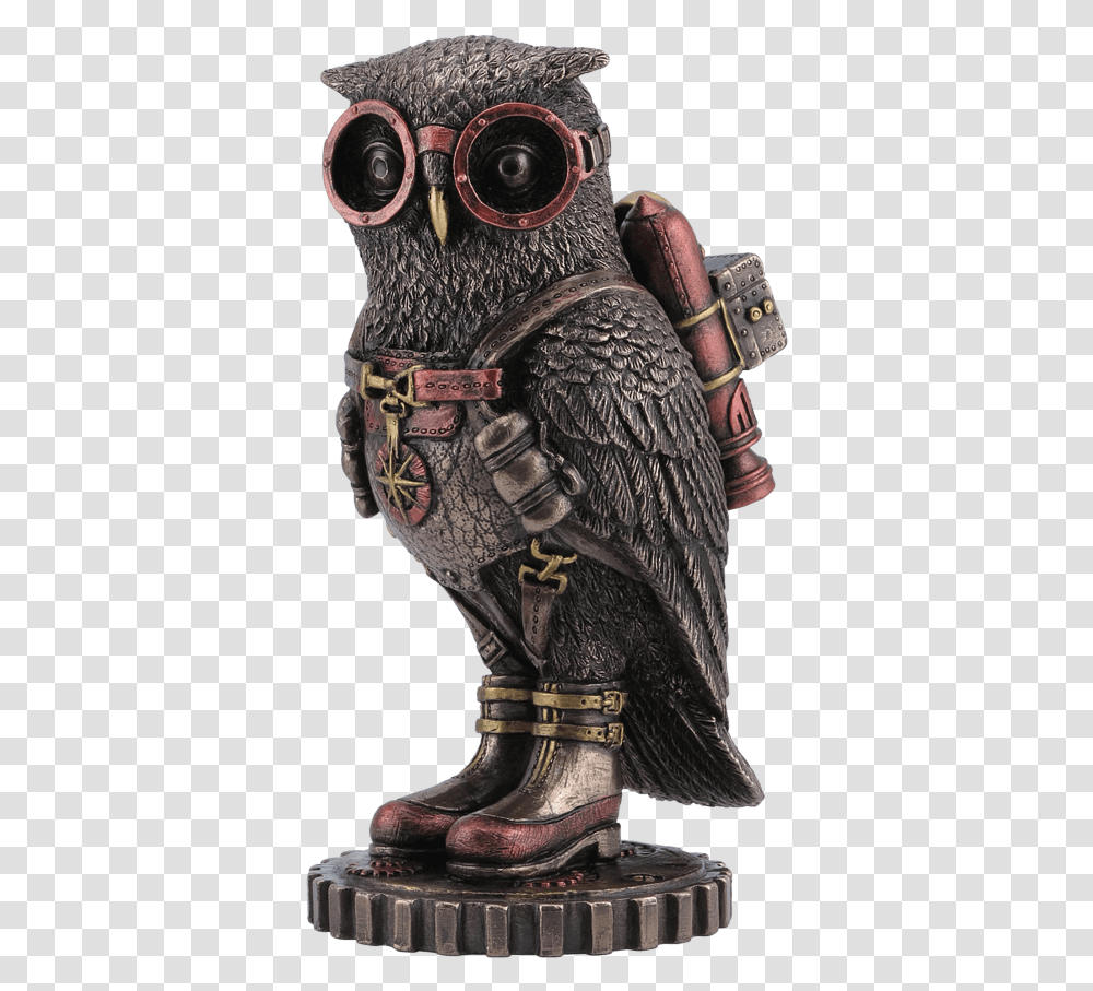 Steampunk Owl With Goggles And Jetpack Statue Steampunk Statue, Bronze, Armor, Person, Human Transparent Png