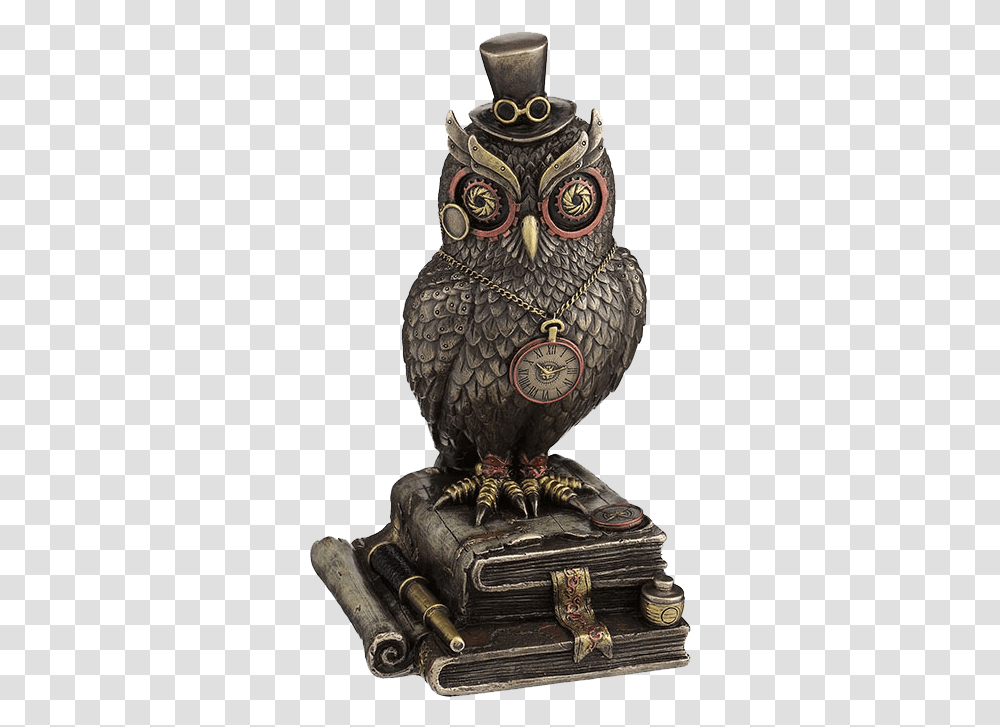 Steampunk Owl With Top Hat And Books Steampunk Owl Statue, Animal, Bird, Beak, Clock Tower Transparent Png