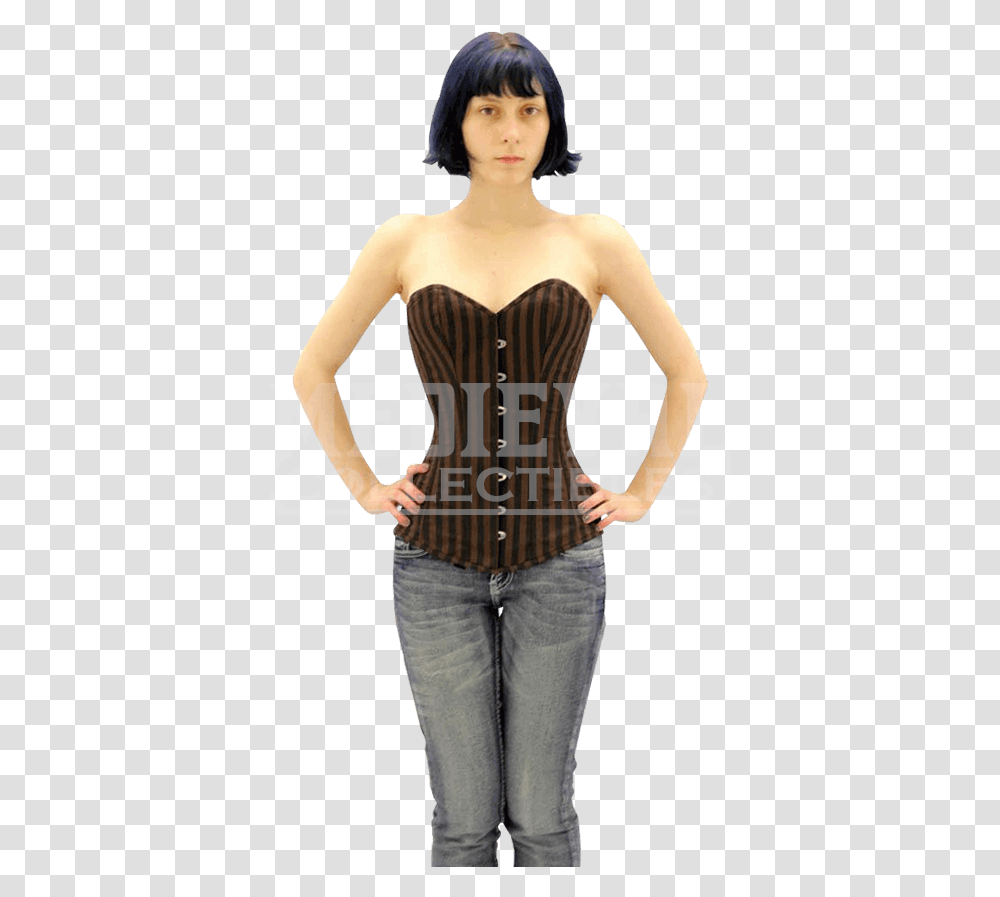 Steampunk Striped Sateen Overbust Corset Girl, Apparel, Person, Human Transparent Png