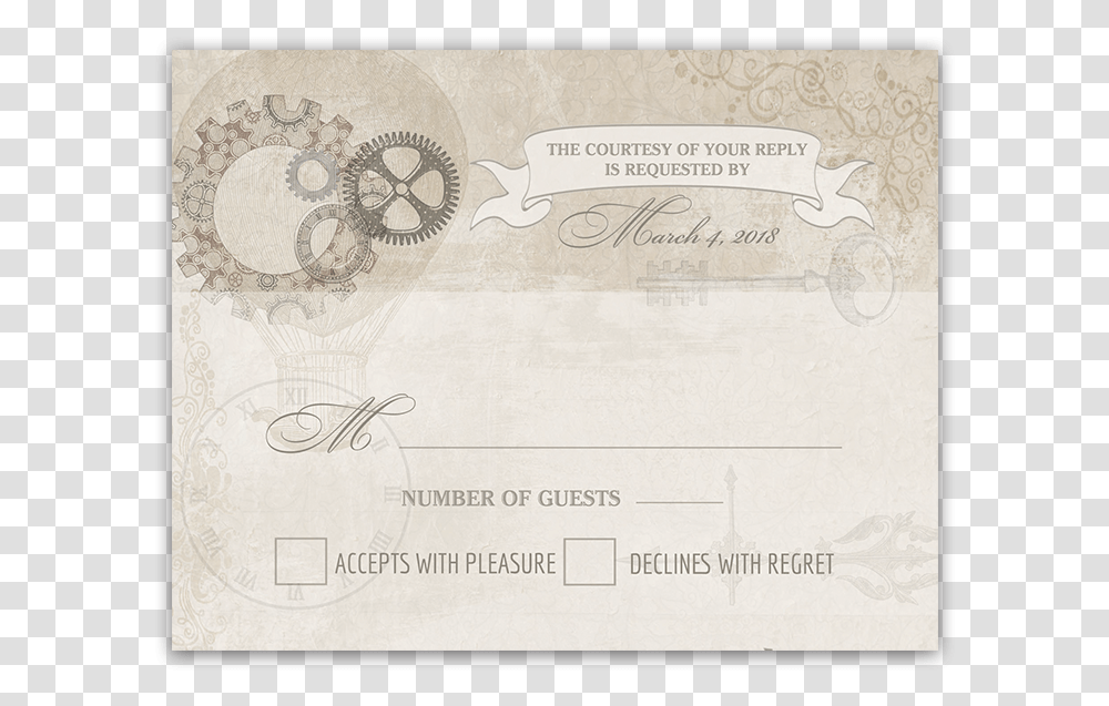 Steampunk Wedding Vintage Industrial Chic Rsvp Card, Paper, Passport, Id Cards Transparent Png