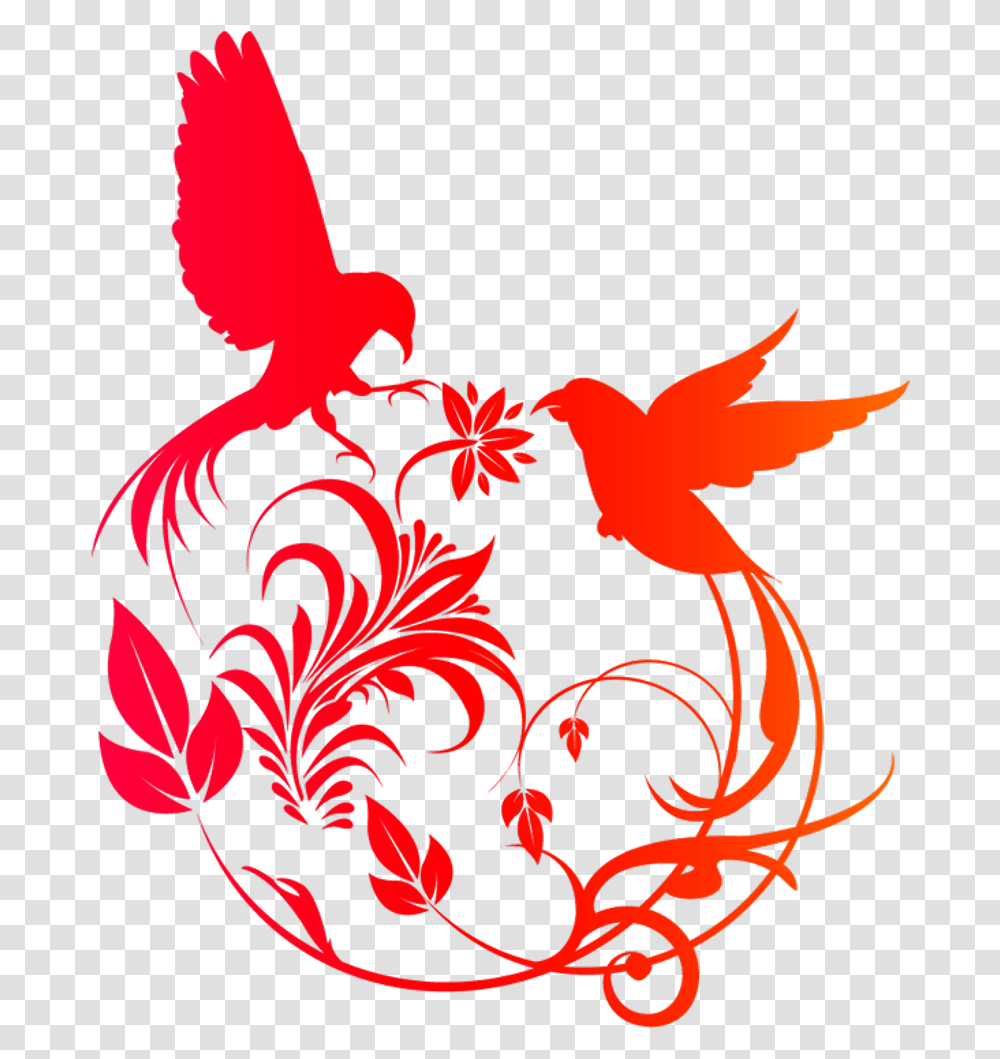 Stencil Flower And Birds Clipart Download Swirl Birds, Leaf, Plant, Floral Design Transparent Png