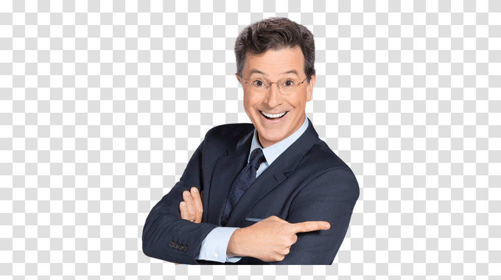 Stephen Colbert Stephen Colbert White Background, Tie, Person, Suit, Overcoat Transparent Png