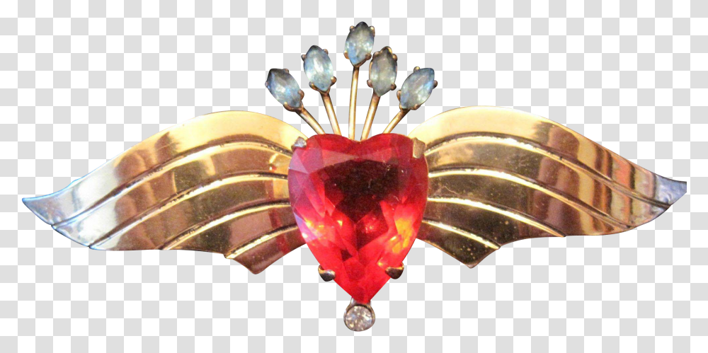 Sterling Coro Broach Pin Wgold Plate Wings Amp Heart Tulip, Jewelry, Accessories, Accessory, Gemstone Transparent Png