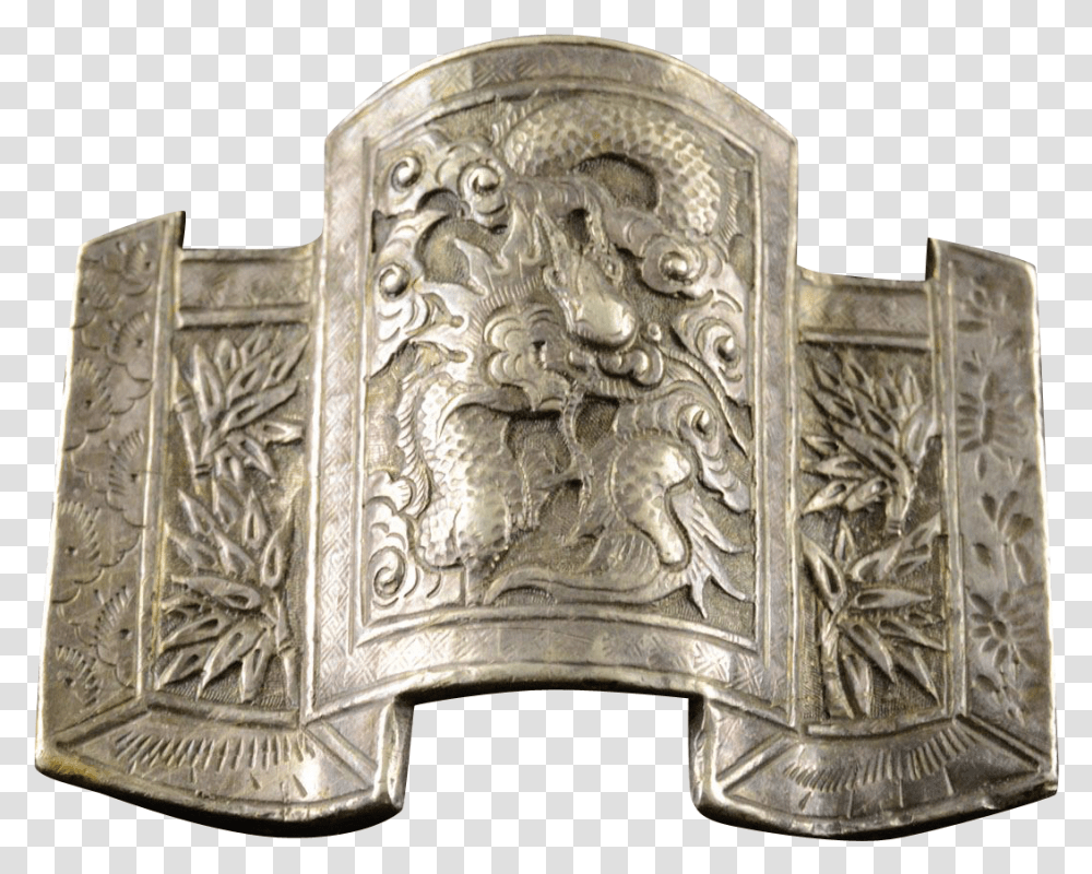 Sterling Silver Chinese Marking Ornate Dragon Belt Buckle Solid, Bronze Transparent Png