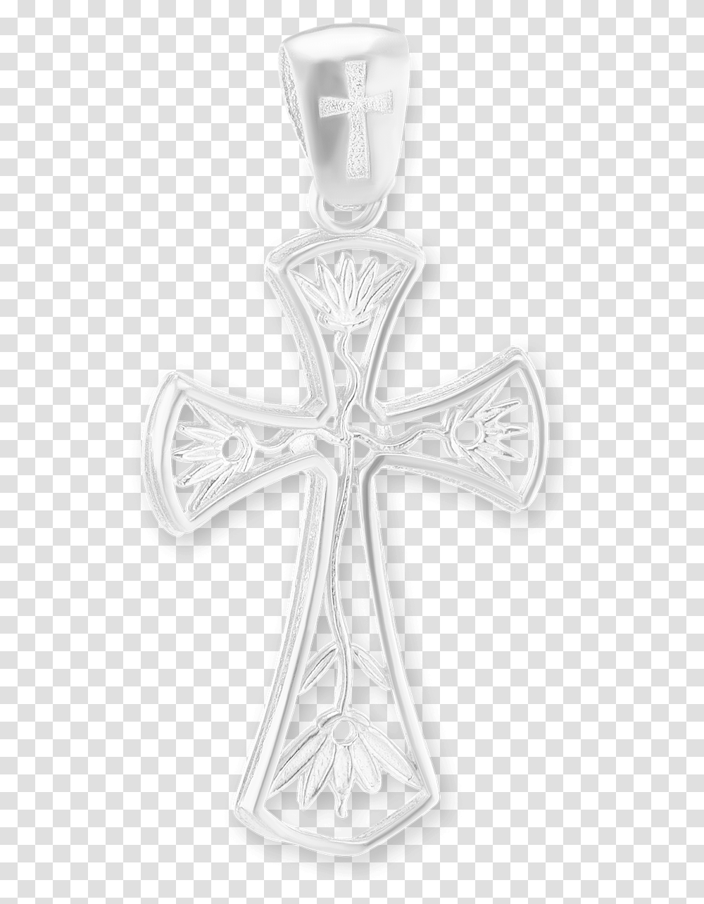Sterling Silver Cross With Flower Design Locket, Crucifix Transparent Png