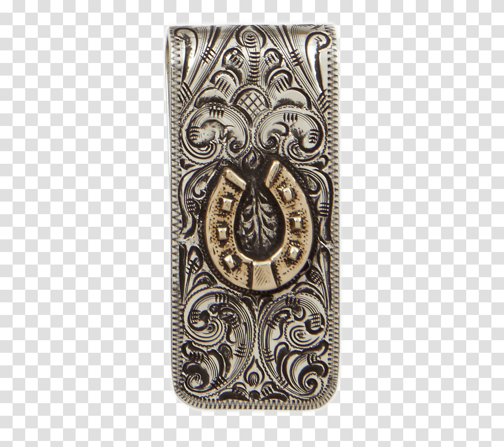 Sterling Silver Large Money Clip With 14 K Gold Horseshoe Carving, Rug, Wood, Pattern, Clock Tower Transparent Png