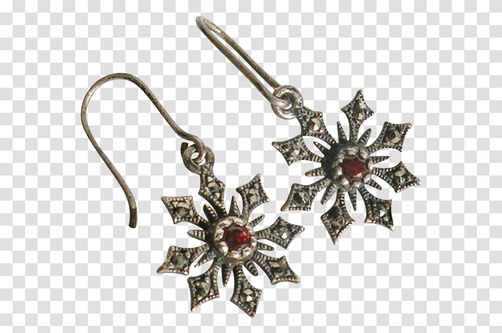 Sterling Silver Snowflake With Marcasite And Garnet Earrings, Accessories, Accessory, Jewelry, Necklace Transparent Png
