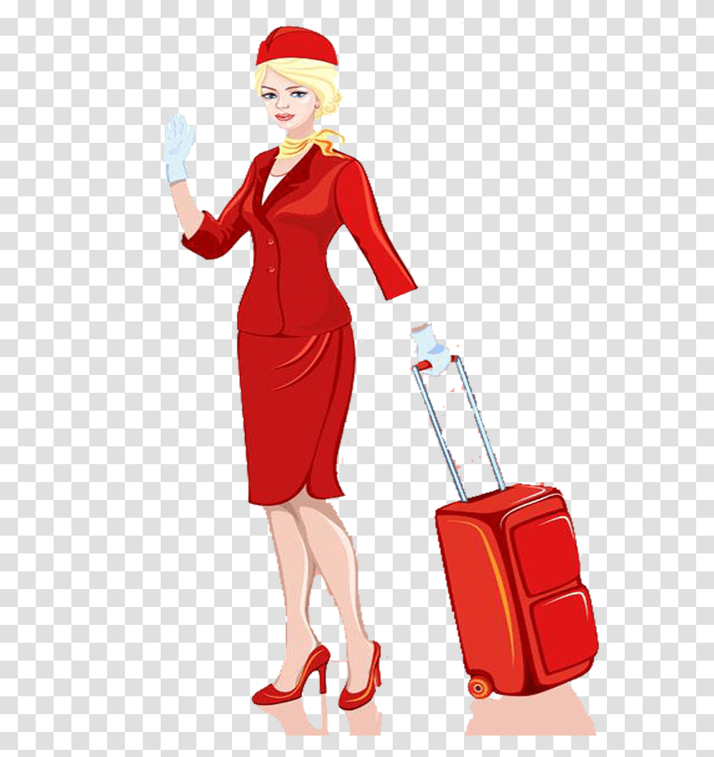 Stewardess, Person, Human, Luggage, Suitcase Transparent Png