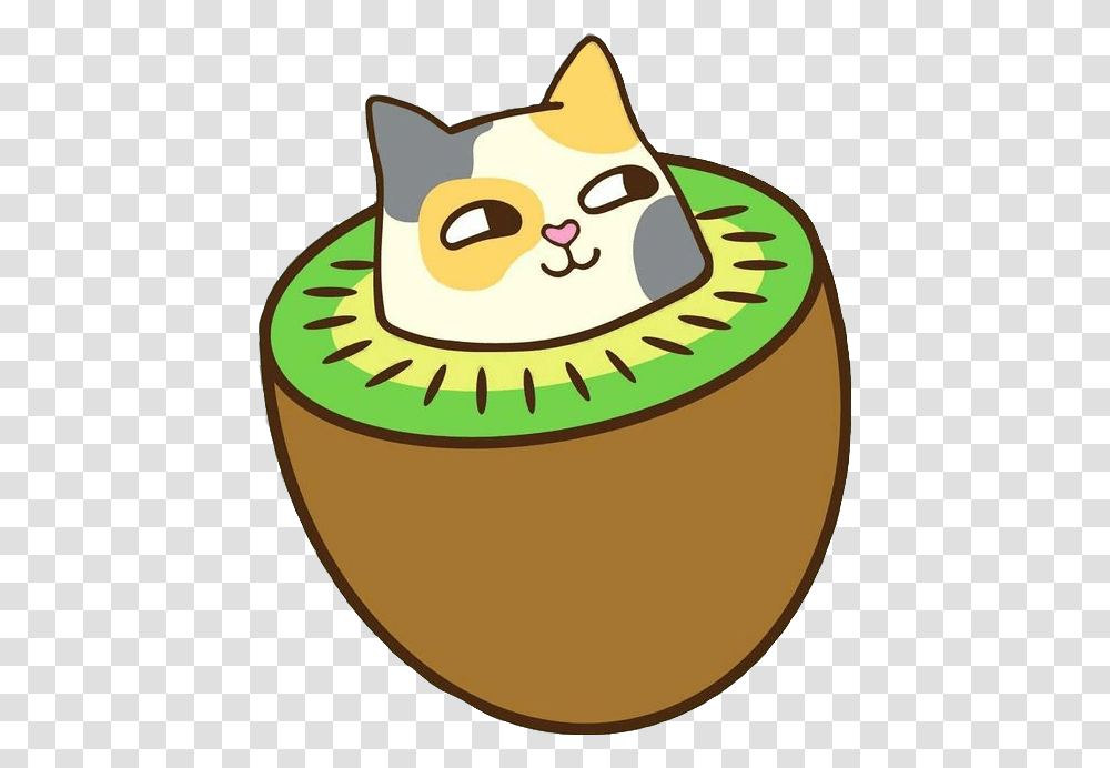 Sticker Cat Fruit Kiwi Kawaii Catfruit Happycat Kawaii Kiwi Cat, Apparel, Birthday Cake, Dessert Transparent Png