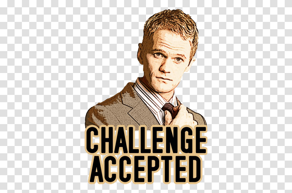 Sticker Challenge Accepted Barney, Person, Face, Advertisement, Poster Transparent Png