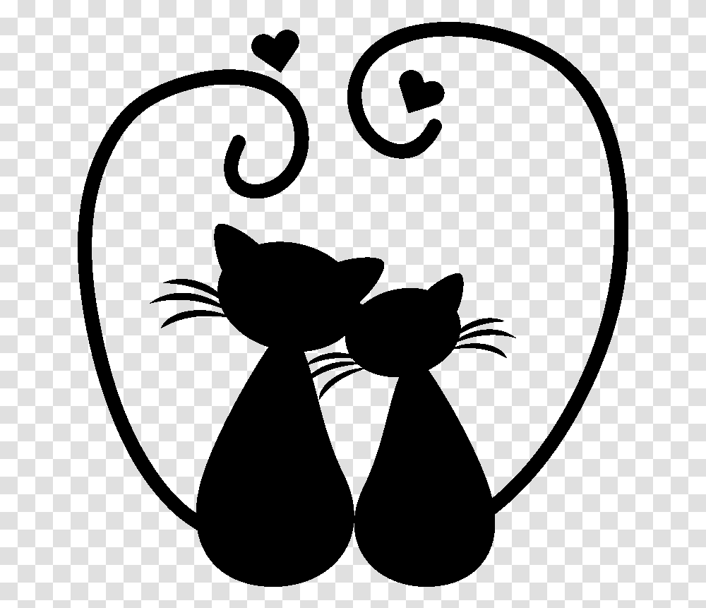 Sticker Couple De Chats Amoureux Ambiance Sticker Kc3415 Cat Silhouette, Gray, World Of Warcraft Transparent Png