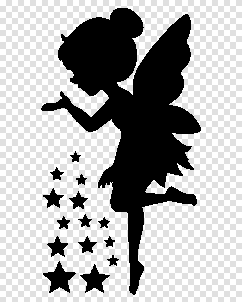 Sticker Enfant Fee Et Les Etoiles Ambiance Sticker Vector Cute Fairy Silhouette, Gray, World Of Warcraft Transparent Png