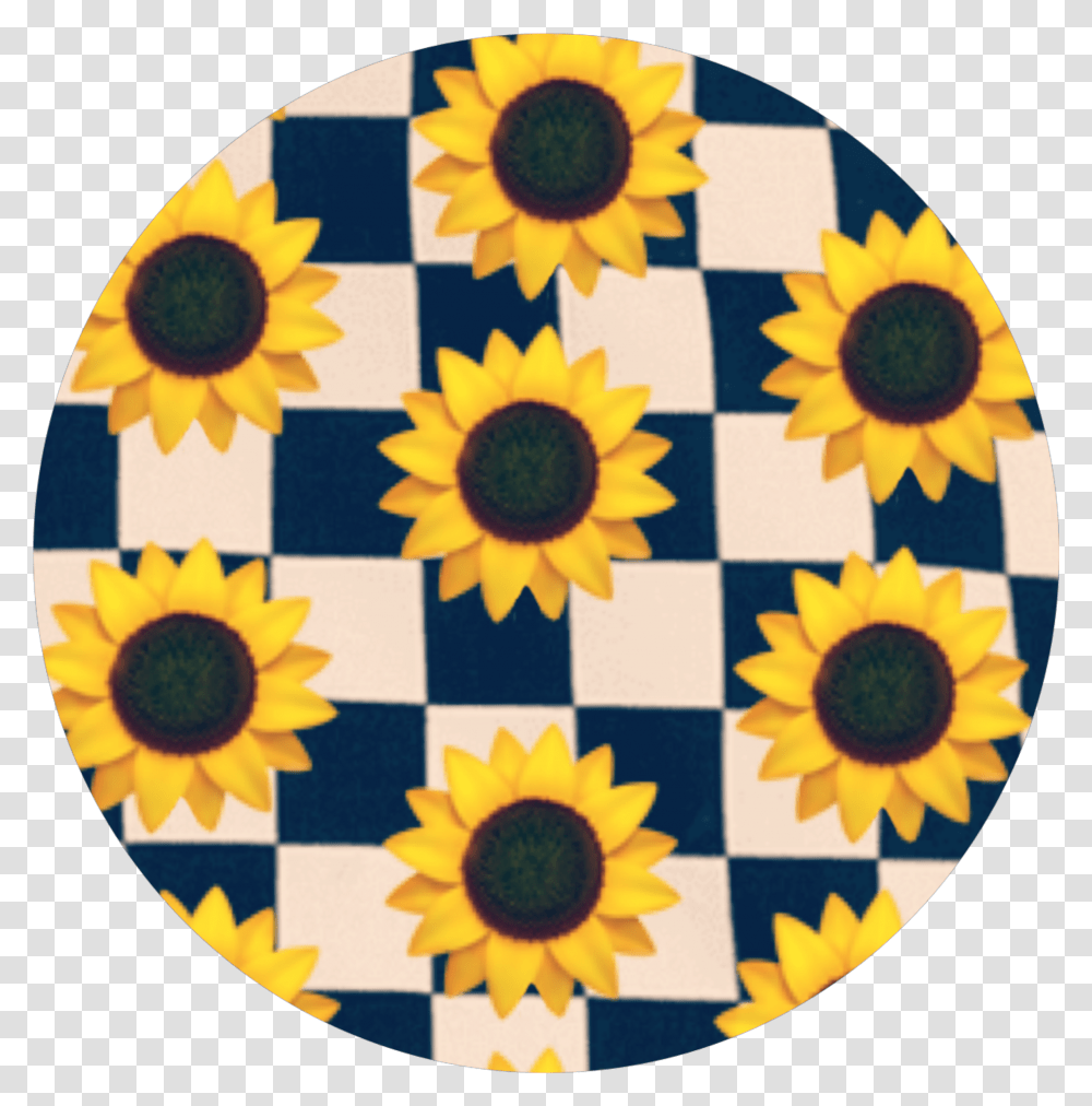 Sticker Flower Circle Checkerboard Background With Flowers, Plant, Daisy, Rug, Sunflower Transparent Png