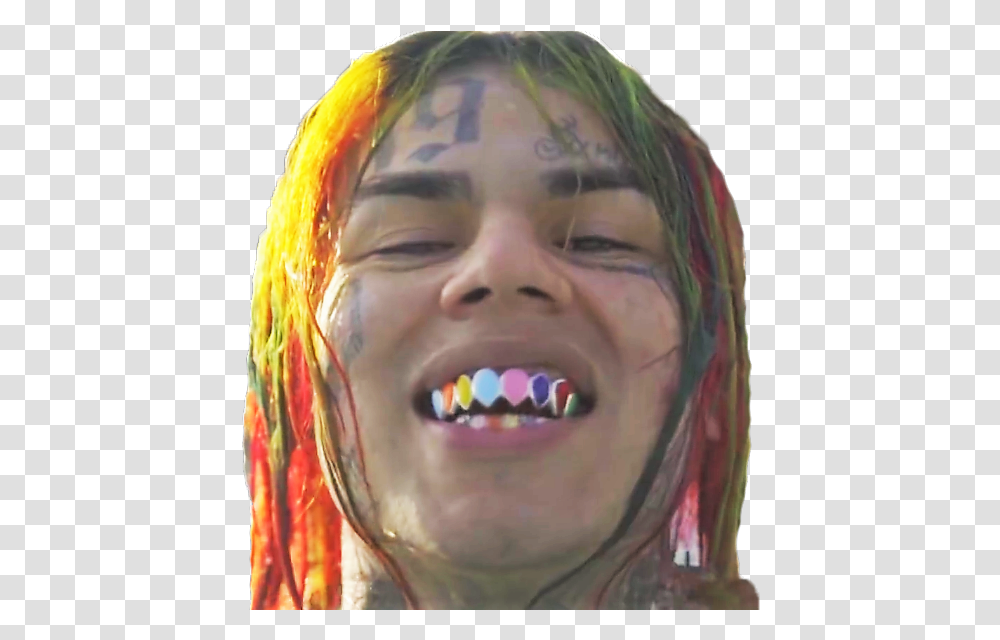 Sticker Other 6ix9ine 69 Rap Rappeur Us 6ix9ine Faces Background, Teeth, Mouth, Person, Human Transparent Png
