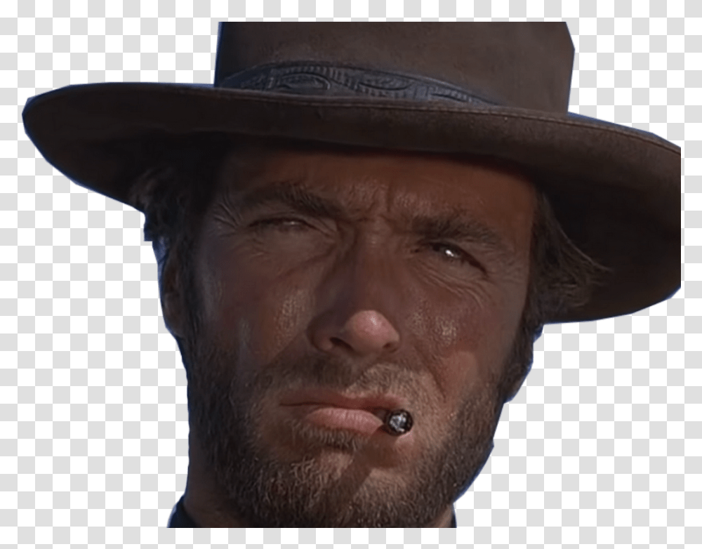 Sticker Other Clint Eastwood Cow Boy Cowboy Cigarette Chapeau De Clint Eastwood, Face, Person, Human, Hat Transparent Png