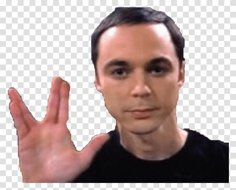 Sticker Other Sheldon Cooper The Big Bang Theory Tbbt Sheldon Cooper Hand Sign, Person, Human, Head, Face Transparent Png