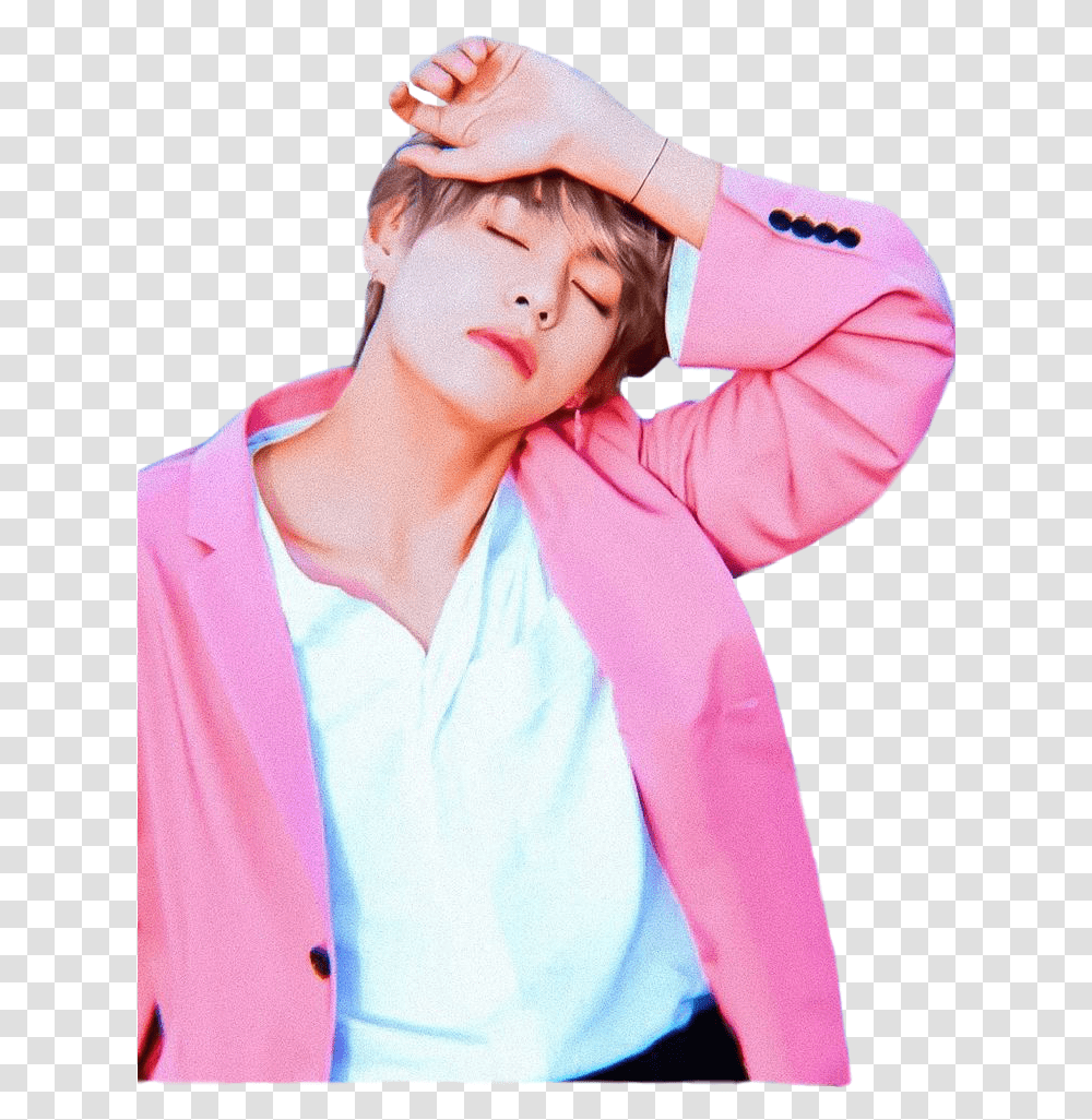 Sticker Taehyung V Bts Kpop Pink Freetoedit Taehyung, Sleeve, Long Sleeve, Person Transparent Png